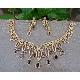 American Diamond Necklace Set with Wine Diamonds